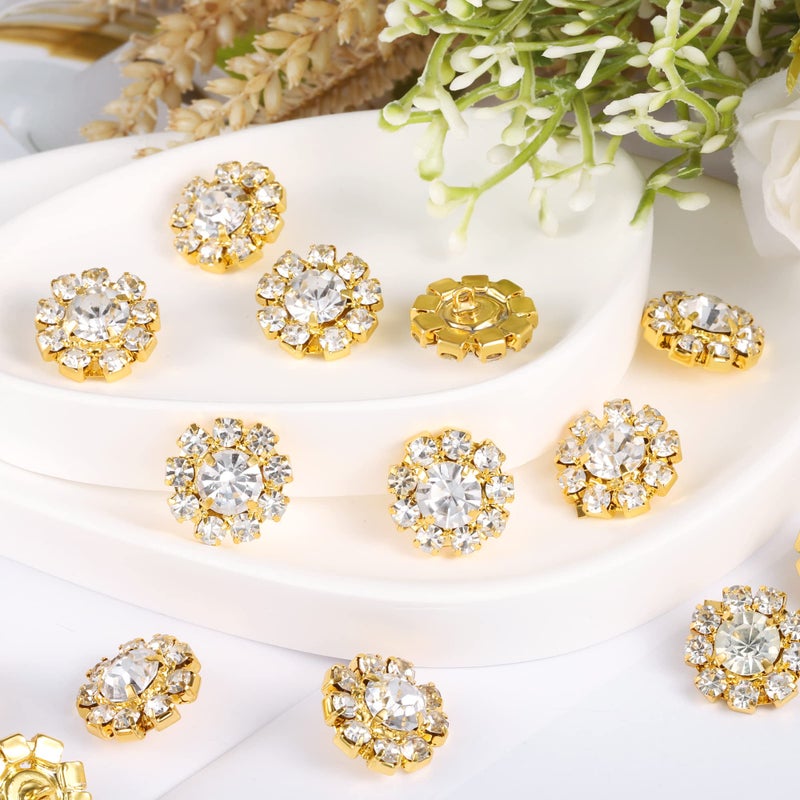 ALEXCRAFT Wholesale 24PCS 16MM Gold Plated Metal Clear Rhinestone Glass Buttons Supplies Bulk for Craft (Shank) - Image 4